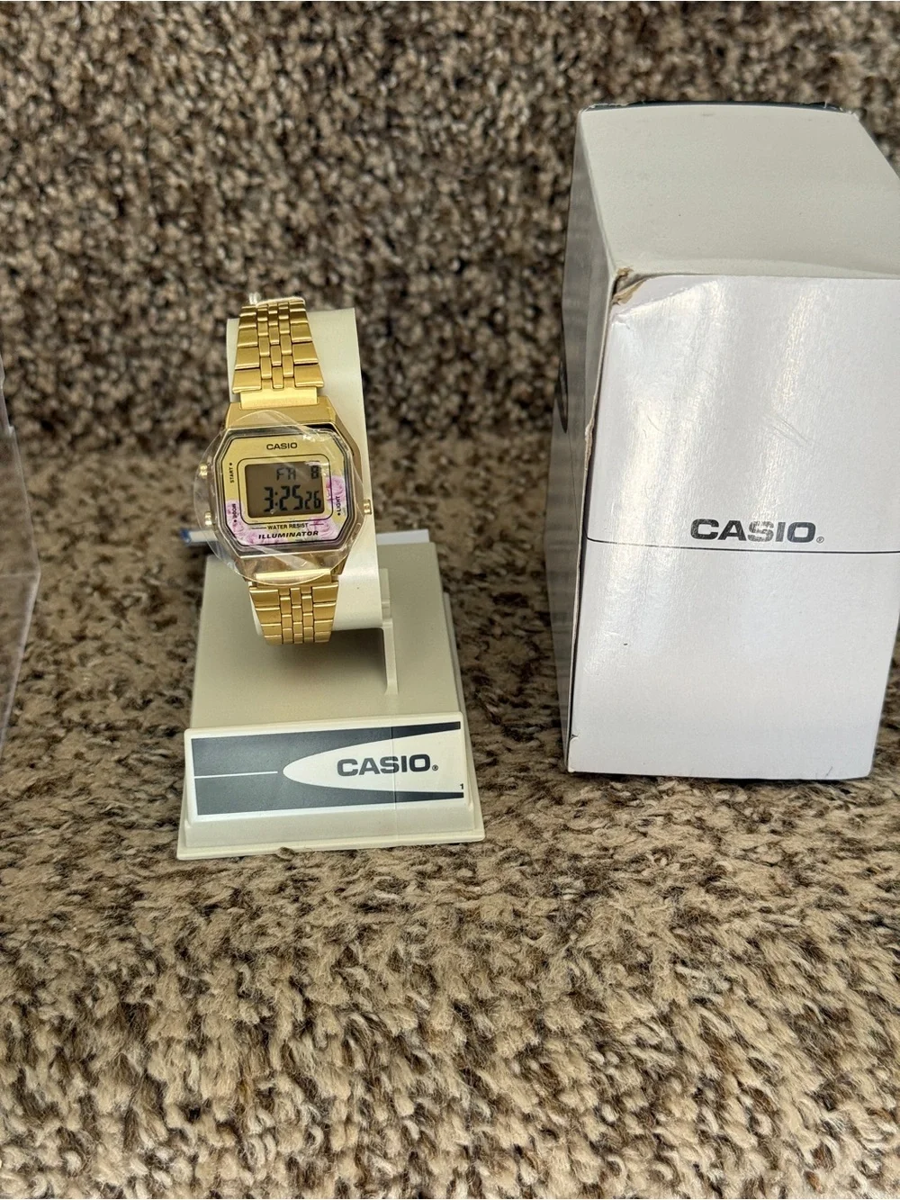 Casio Women's Gold Tone Digital Watch Mid-Size Floral Design trendy Watch